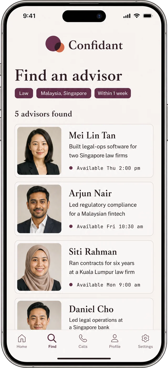 The same shortlist in the Confidant mobile app